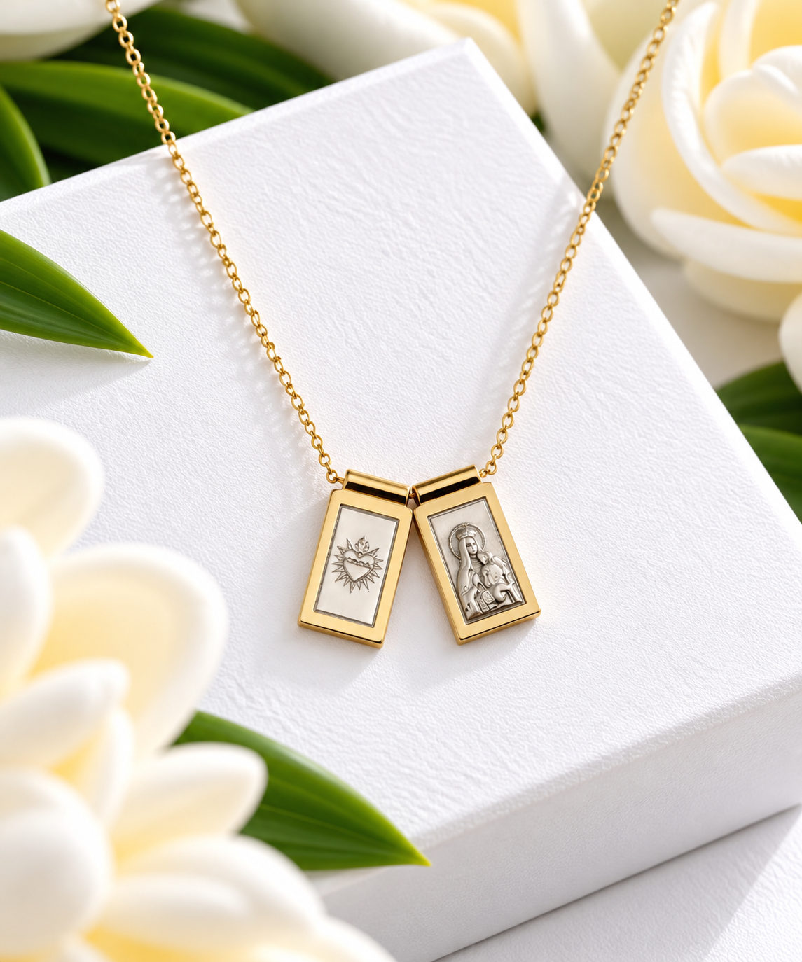 two tone scapulary necklace