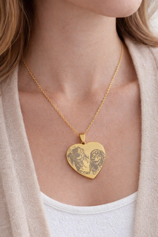 Pet portrait big heart necklace