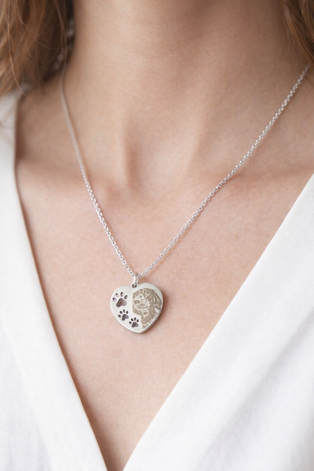 Pet portrait heart with paws necklace