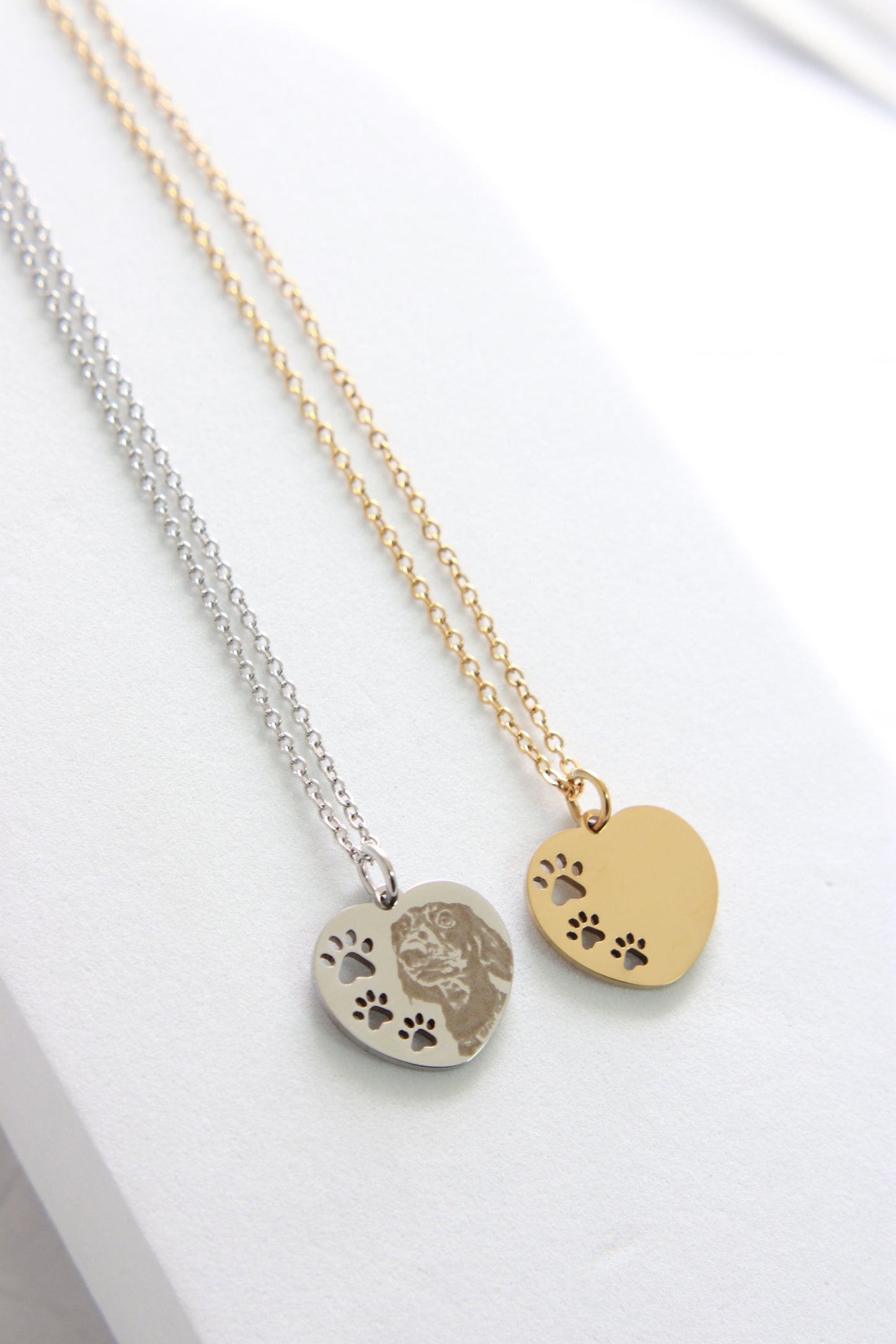 Pet portrait heart with paws necklace